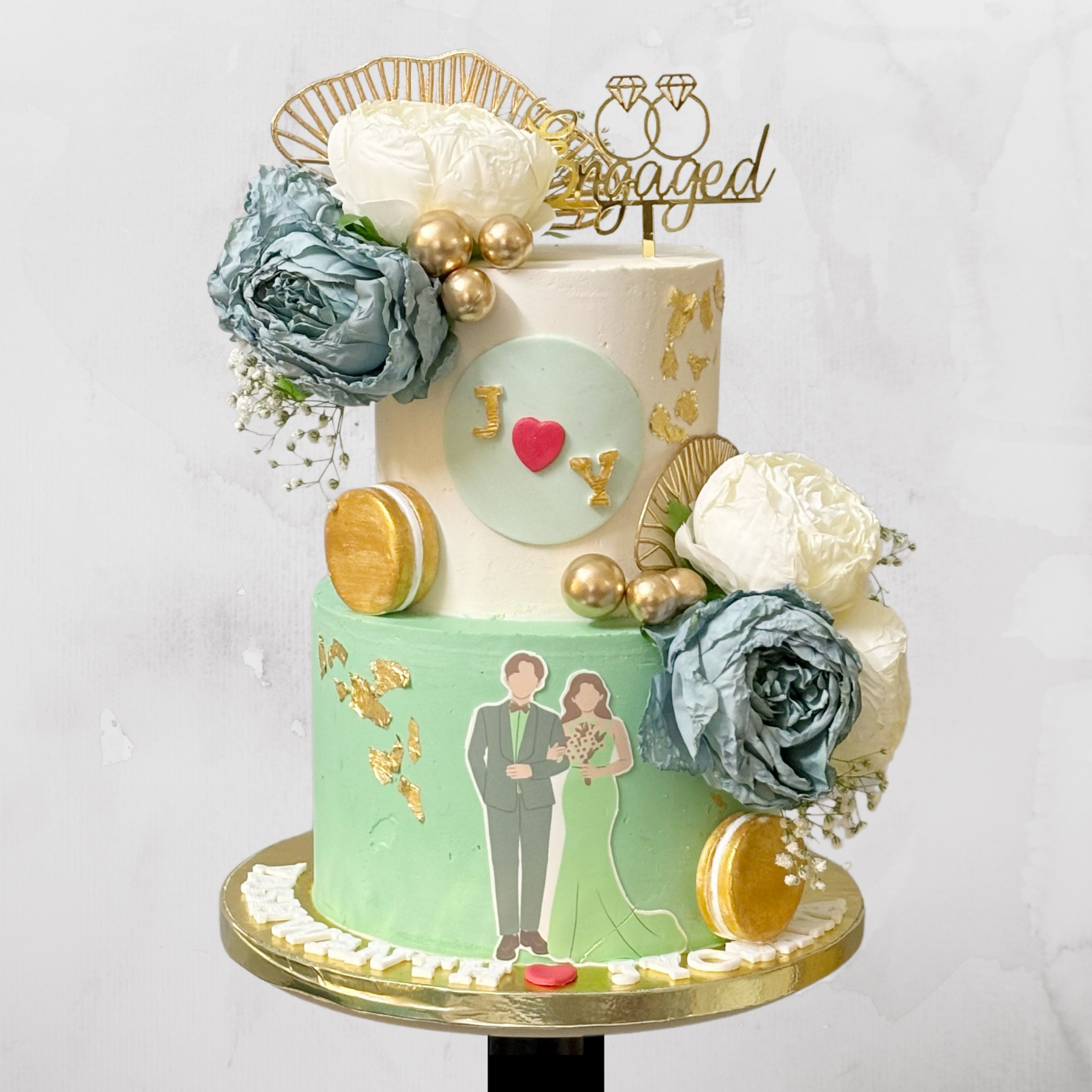 Mint Green Couple Theme Engagement Cake